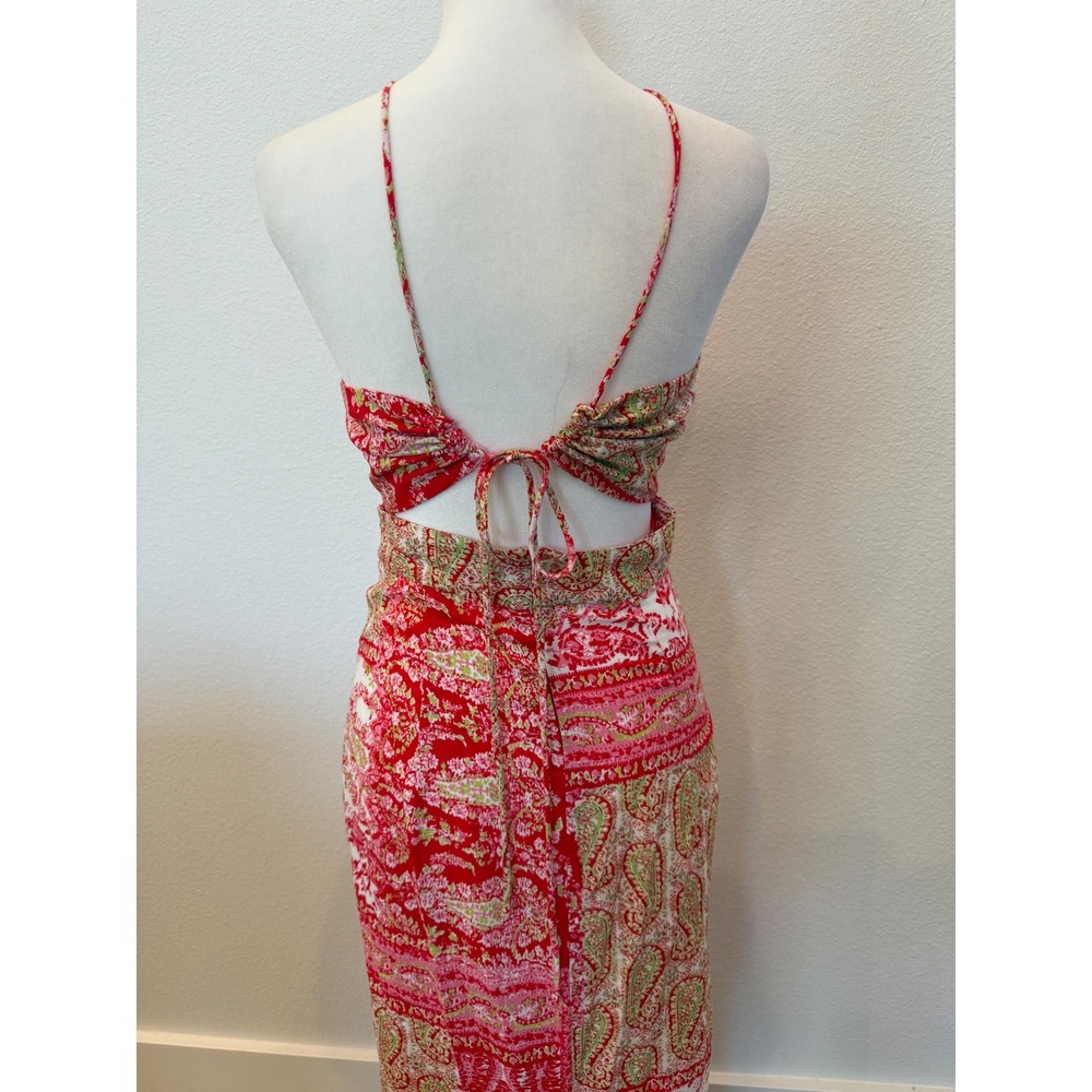 Zara Red Paisley Print Dress Halter Tie Back Cut Out Maxi Boho Blogger Fave‎ S - Picture 4 of 9